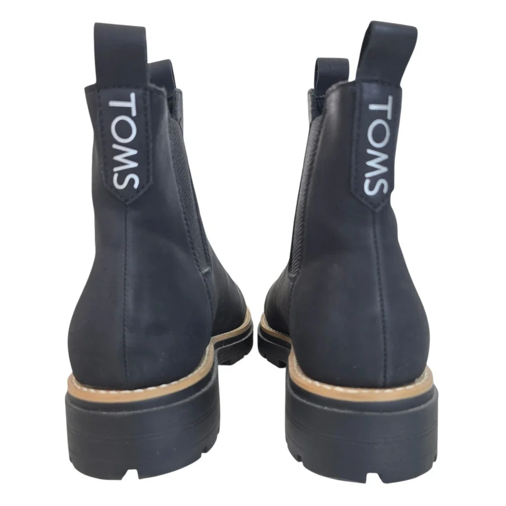 Toms Matte Black Skyar Chelsea Lug Sole Ankle Boots Women 9.5 10018632‎ Cap Toe